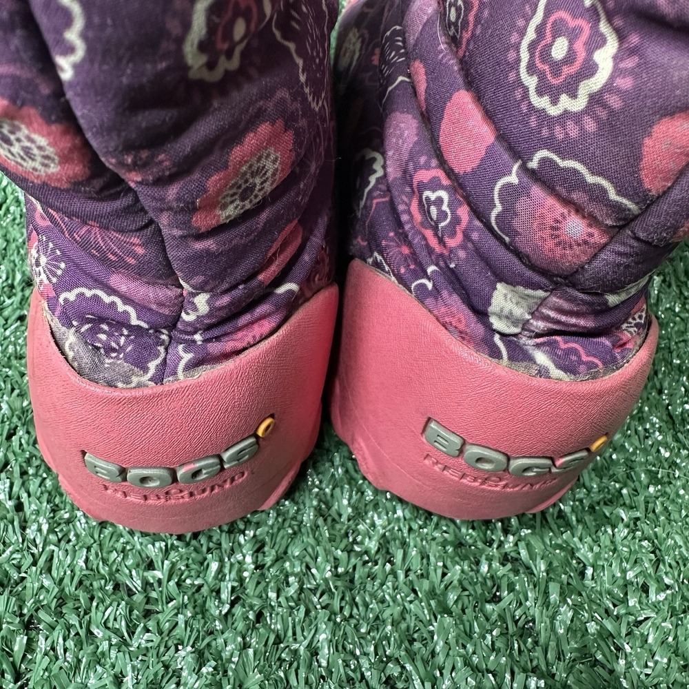 GIRLS KIDS BOGS PULL ON FLORAL PINK WATERPROOF WARM LINED BOOTS SIZE 13 - Picture 5 of 9